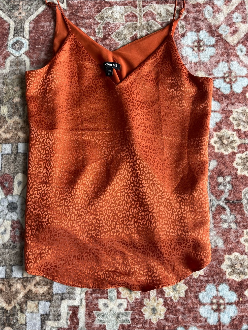 Express Rust Orange Satin Animal‑Print Cami – Women’s M